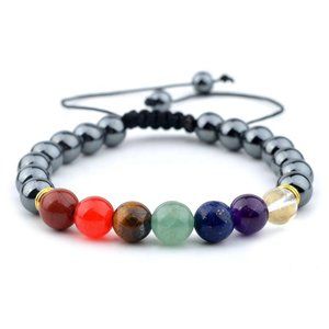 Hematite Bracelet with Seven Chakra Stone 8MM